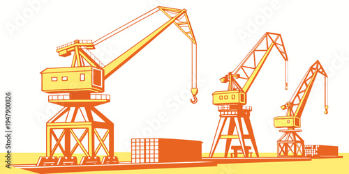 Three construction cranes on a building site Vector