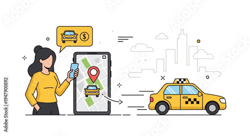 Woman Using Phone to Order Taxi.