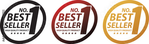 Number 1 best seller vector circle badges with ribbon. Simple flat gradient labels. For icon, logo, sign, seal, symbol, stamp, sticker. Vector illustration