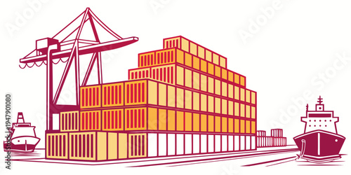 A large stack of shipping containers at a port Vector