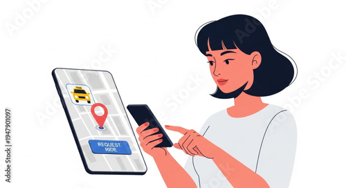 Woman using phone with map.