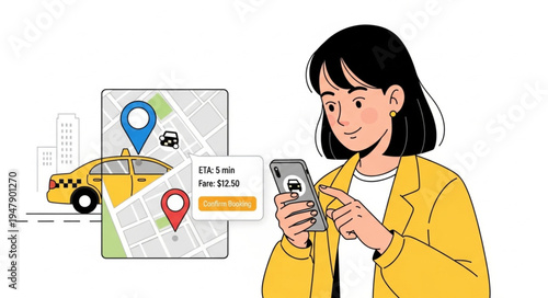 Woman using phone with map.