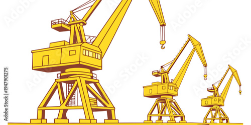 Three yellow cranes on a construction site Vector