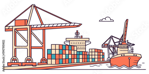 A cargo ship with containers on the dock Vector