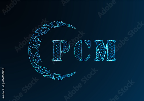 Low poly letter logo PCM design. PCM letter logo low poly vector design on blue color gradient background. PCM logo low poly design