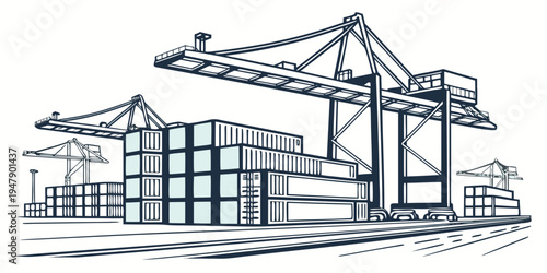 A large industrial construction site with cranes Vector