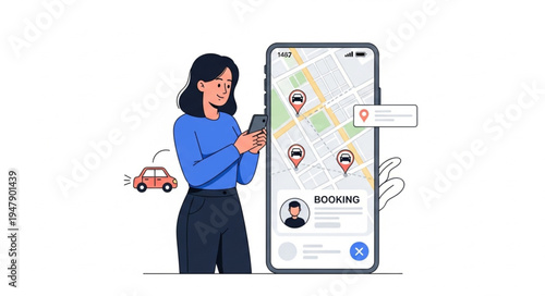 Woman using phone with map.