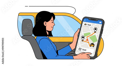 Woman using phone with map.