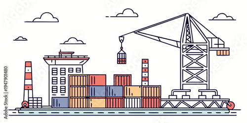 Cargo ship with crane and containers on deck Vector