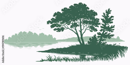 A group of trees on a grassy hill Vector