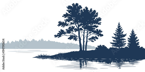 Silhouette of trees on a small island Vector