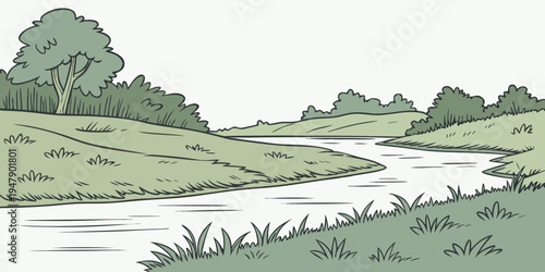 A winding river through a green landscape Vector