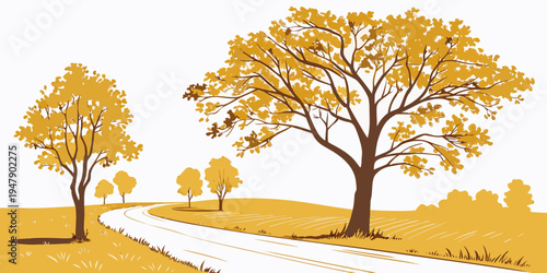 A serene landscape with trees on a hillside Vector