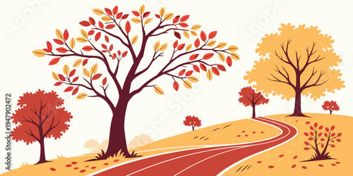 A winding road through a colorful autumn landscape Vector