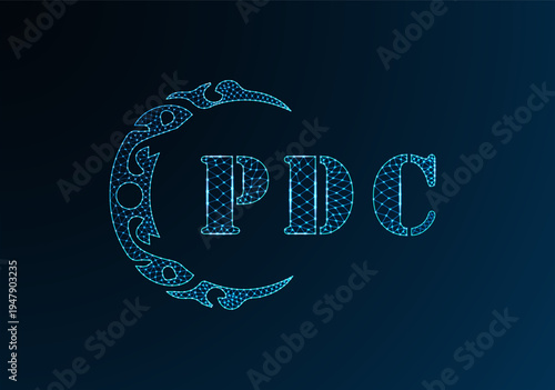 Low poly letter logo PDC design. PDC letter logo low poly vector design on blue color gradient background. PDC logo low poly design