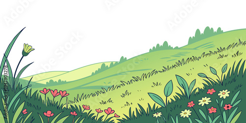 A green hillside with colorful flowers Vector