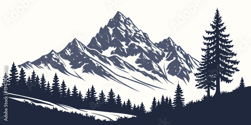 A mountain range with trees on a hillside Vector