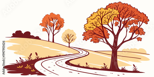 A winding road through an autumn landscape Vector
