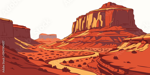 A red rock formation in a desert landscape Vector