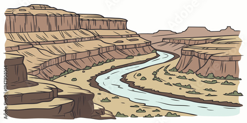 A river running through a desert canyon Vector