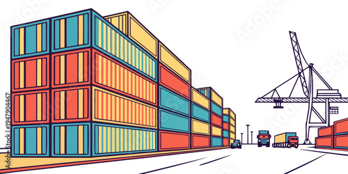 A large stack of colorful shipping containers Vector