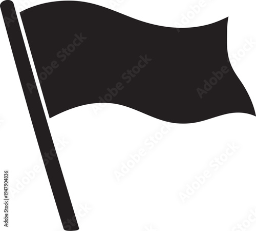 Black silhouette of waving flag on pole isolated on white background for location, marker, and achievement themes