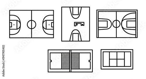 Overhead Views of Various Sports Courts and Fields.