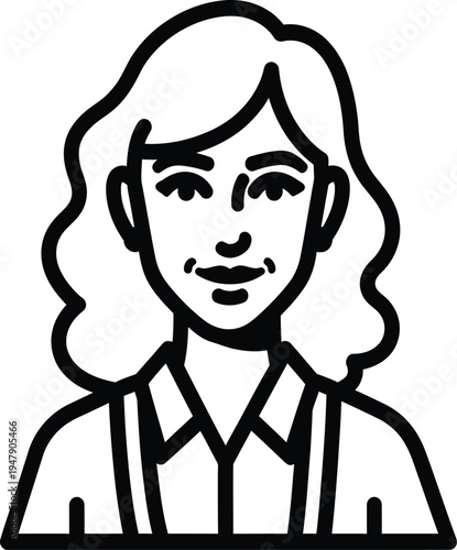 A smiling woman with wavy hair and a collared shirt