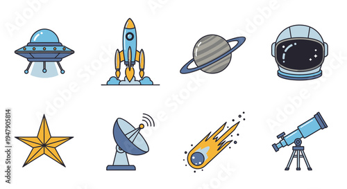 Space objects and astronomy equipment icons 2.