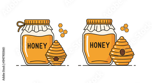 Two jars of golden honey.