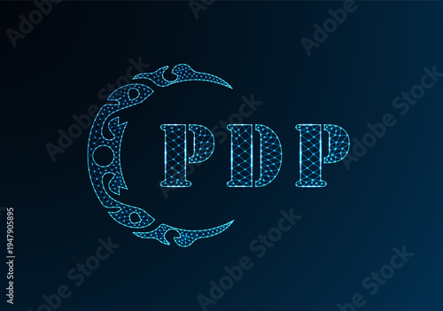 Low poly letter logo PDP design. PDP letter logo low poly vector design on blue color gradient background. PDP logo low poly design