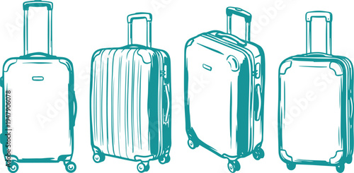 Hand Drawn Travel Suitcase Set Vector Illustration, Luggage Bag Sketch Collection.