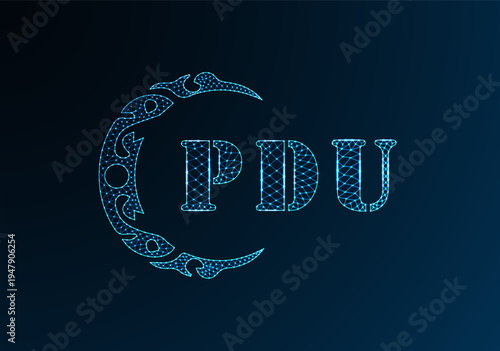 Low poly letter logo PDU design. PDU letter logo low poly vector design on blue color gradient background. PDU logo low poly design