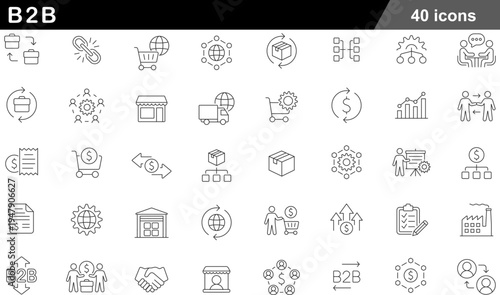 40 B2B Icons Minimalist Line Art for Business to Business Corporate Concepts