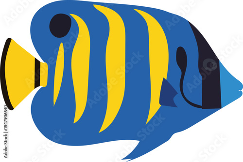 Blue and yellow fish wearing scuba diving gear