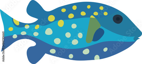 Colorful illustration of a blue fish with yellow spots