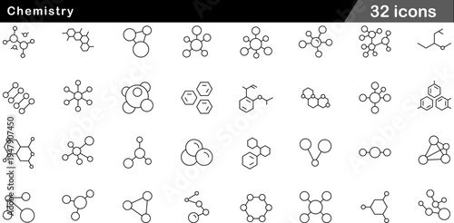 32 Chemistry Icons Minimalist Molecular Line Art for Science and Laboratory
