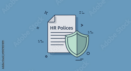 Document labeled HR Policies protected by shield icon representing human resources security and compliance.