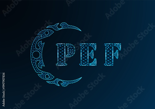 Low poly letter logo PEF design. PEF letter logo low poly vector design on blue color gradient background. PEF logo low poly design