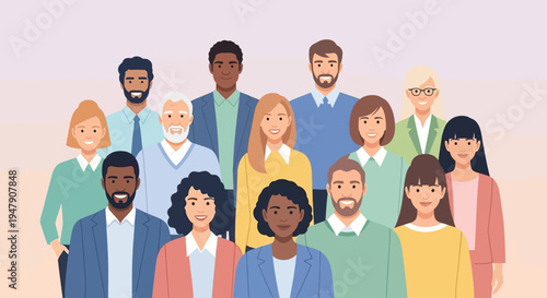 Diverse group of people standing together representing unity and inclusion.