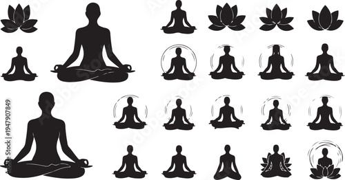 Meditation Silhouette Icons for Yoga and Wellness Concepts