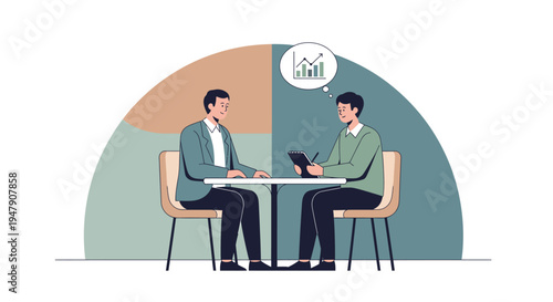 Two business professionals discussing financial growth during a meeting.