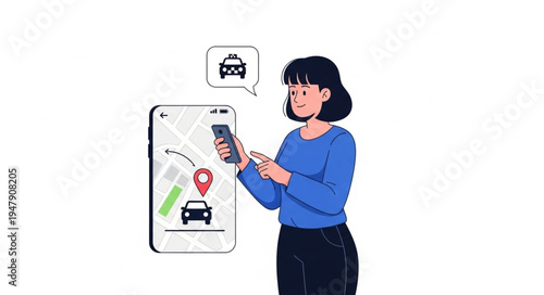 Woman Using Ride Sharing App.