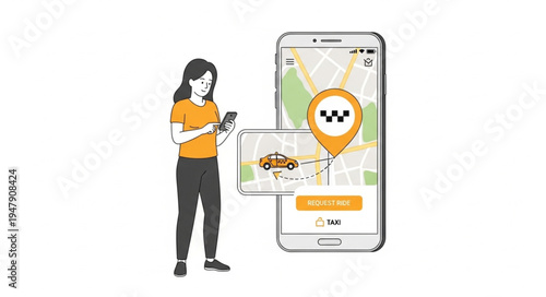 Woman using ride sharing app.