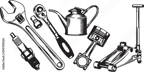 Hand tool set with wrench, screwdriver, and gear icons for diy projects