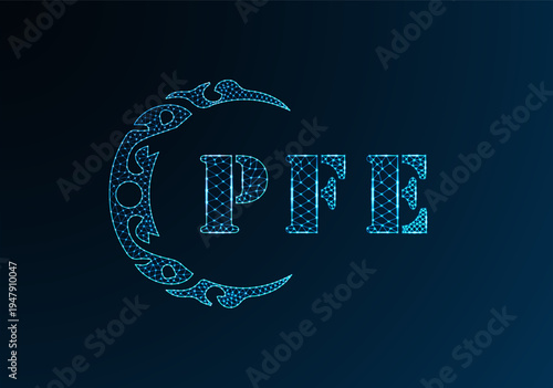 Low poly letter logo PFE design. PFE letter logo low poly vector design on blue color gradient background. PFE logo low poly design
