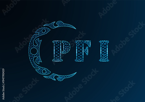 Low poly letter logo PFI design. PFI letter logo low poly vector design on blue color gradient background. PFI logo low poly design