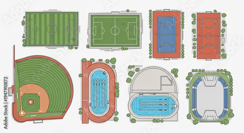 Aerial Views of Various Sports Fields and Stadiums.