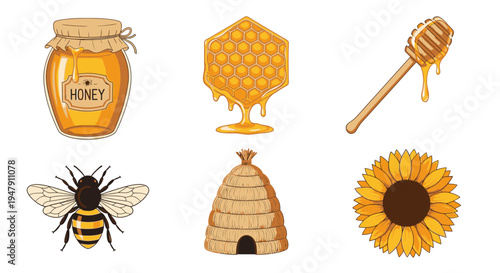 Bee honeycomb and honey dipper tools 1.
