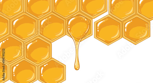 Golden Honeycomb With Dripping Honey.